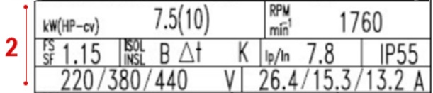 Placa de identificação de motor WEG